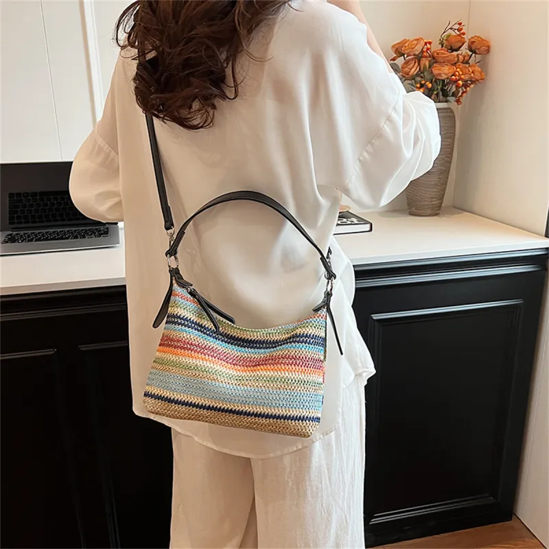 Duoluplo Doron Paul Straw Woven Portable Crossbody Bag, Shoulder Bag Women's Multicolor-6