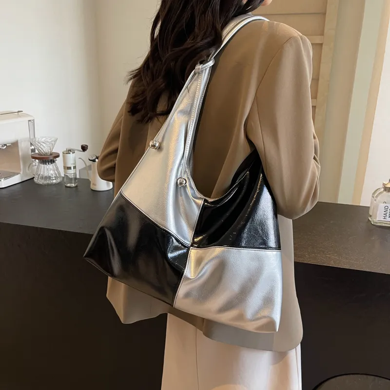 SWIMADE PU Tote Handbag, Shoulder Bag Women's Silver/Black-1