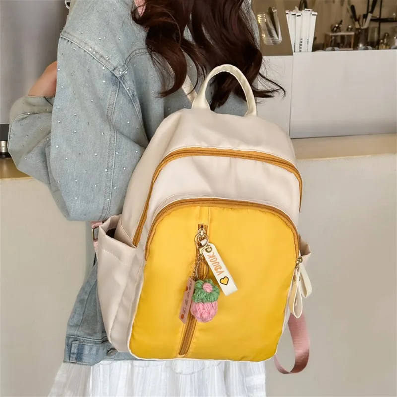 Duoluplo Doron Paul Nylon Fabric Backpack Regular Women's Green/Yellow With Charm-14
