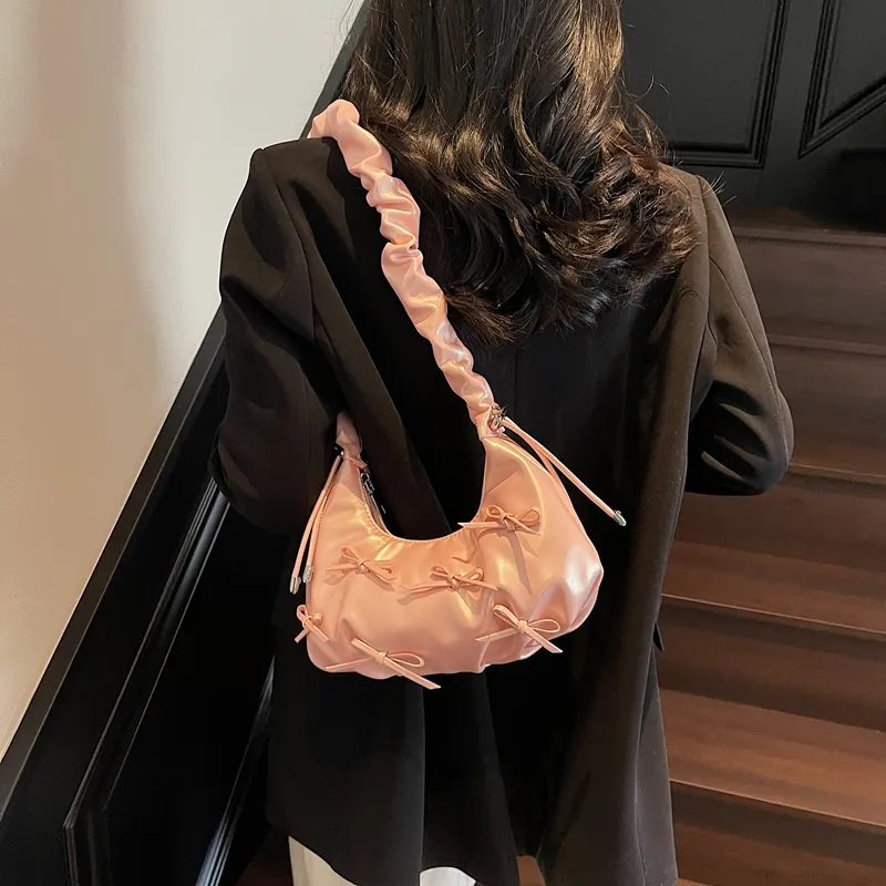 SWIMADE PU Shoulder Bag Women's Ecru/Silver/Black/Pink-5