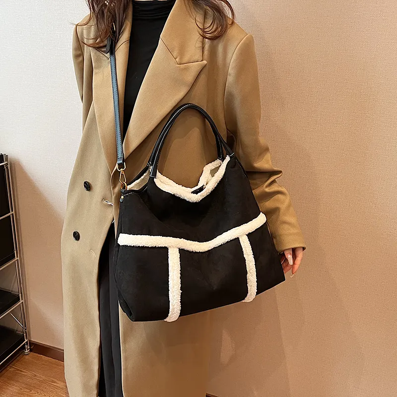 SWIMADE Suede Tote Crossbody One Shoulder Handbag Women's Black/Brown-2