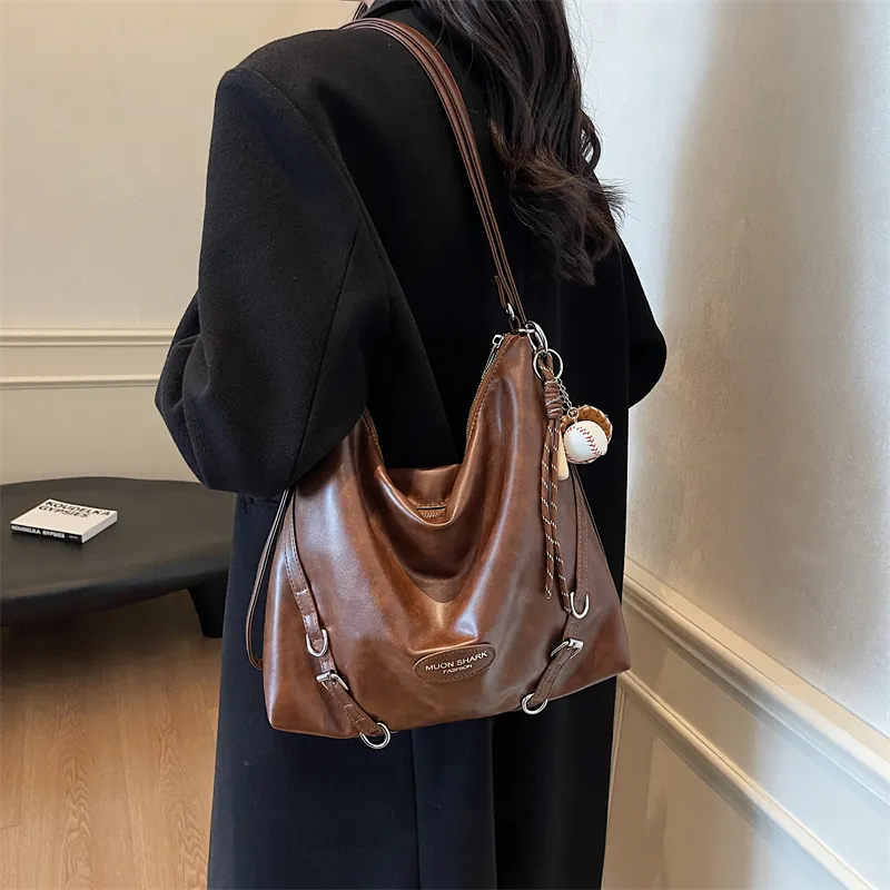 SWIMADE PU Double Shoulder Portable Crossbody Bag, Shoulder Bag Women's Black/Brown/Coffee-9