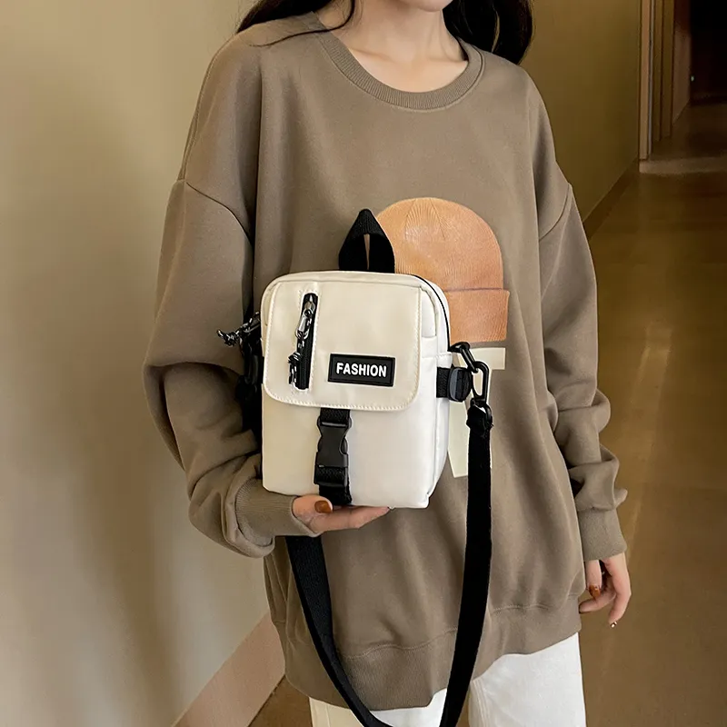 SWIMADE Canvas Shoulder Bag, Crossbody Bag Regular Women's Ecru/Black-3