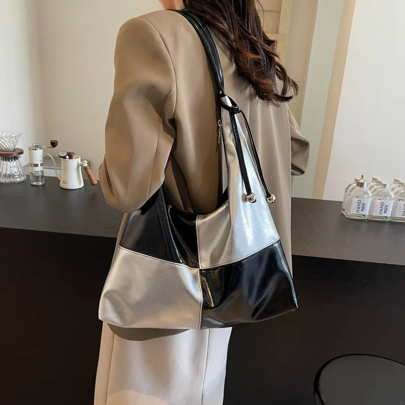 SWIMADE PU Tote Handbag, Shoulder Bag Women's Silver/Black-8