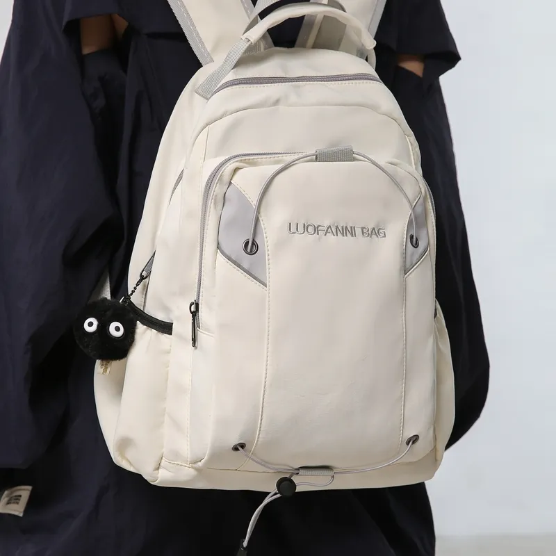 Duoluplo Doron Paul Nylon Backpack Unisex White/Black/Khaki/Lake Blue-3