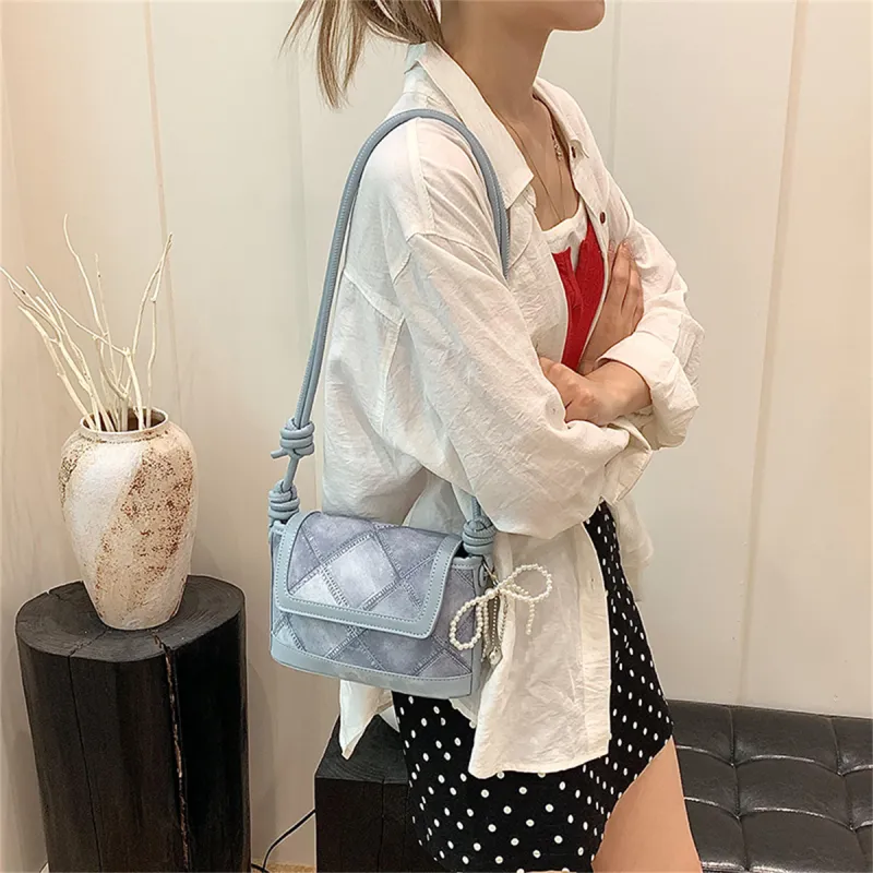 Duoluplo Doron Paul PU Shoulder Bag Women's Black/Ecru/Silver/Blue-23