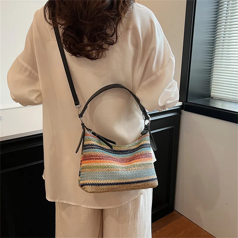 Duoluplo Doron Paul Straw Woven Portable Crossbody Bag, Shoulder Bag Women's Multicolor-4