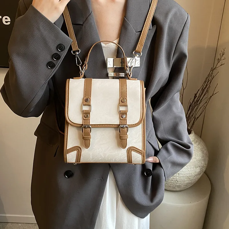 SWIMADE PU Backpack Women's Black/Ecru/Coffee/Brown-37