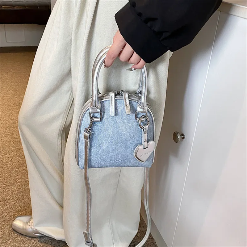 Duoluplo Doron Paul PU Dome Bag, Shoulder Bag, Crossbody Bag, Handbag Women's Denim Black/Denim Silver/Denim Brown-11