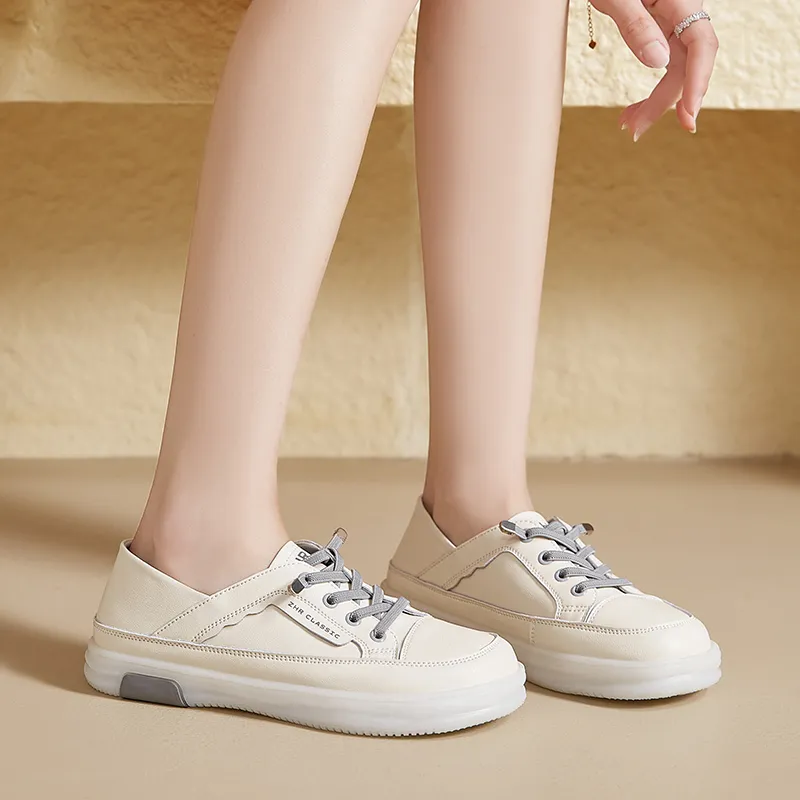 ZHR Flat White Shoes Wear resistant And Lightweight Low Top Skateboard Shoes Women's-5