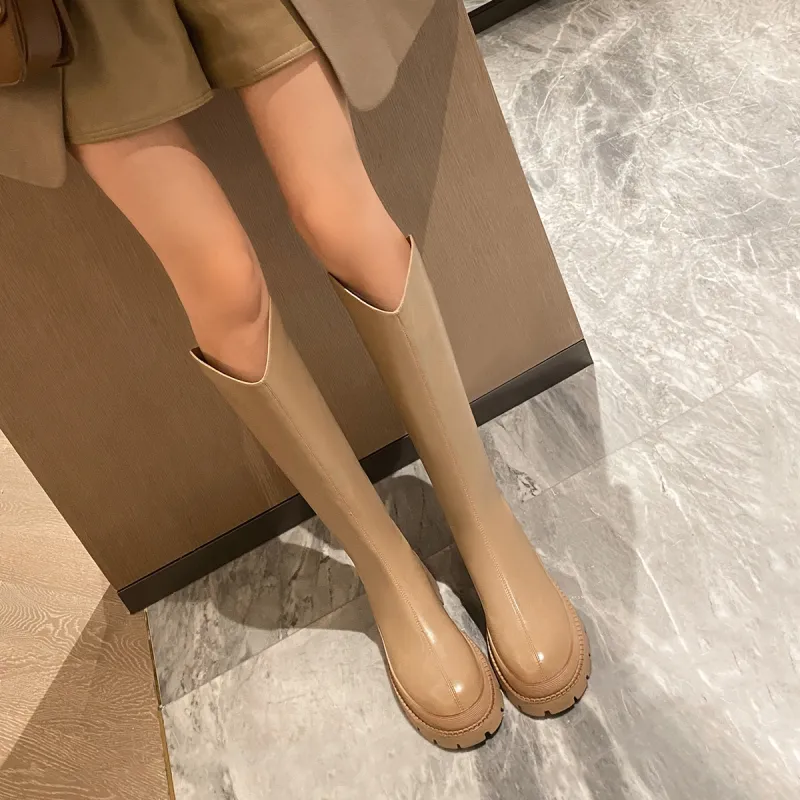 ZHR Knee-High Knight Boots 4cm Women's-25