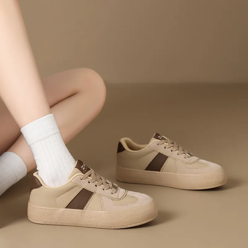 ZHR German Army Trainers Cushioning Wear Resistant Low Top Skateboard Shoes Women's Apricot Coffee-5