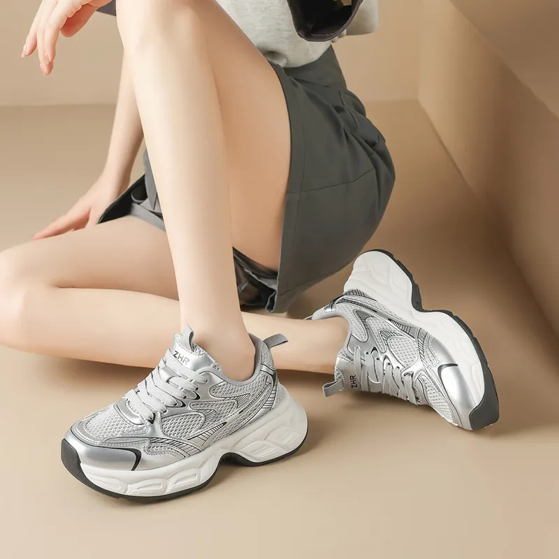 ZHR Moon Shadow Cushioning Abrasion Resistant Breathable Low Top Chunky Sneakers Women's-1