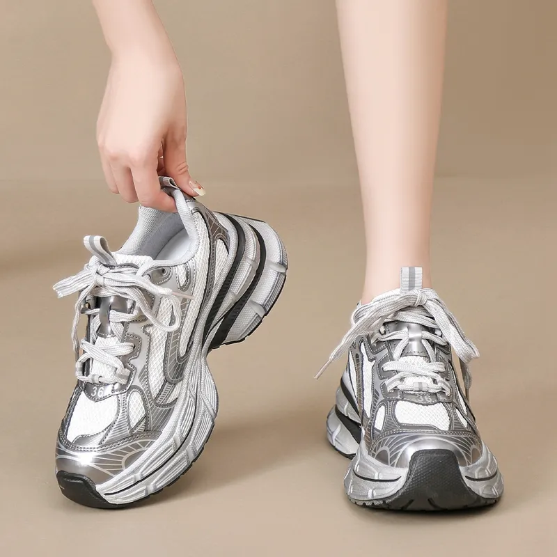 ZHR Slip Resistant, Abrasion Resistant, Lightweight, Height Increasing Low Top Chunky Sneakers Women's-4