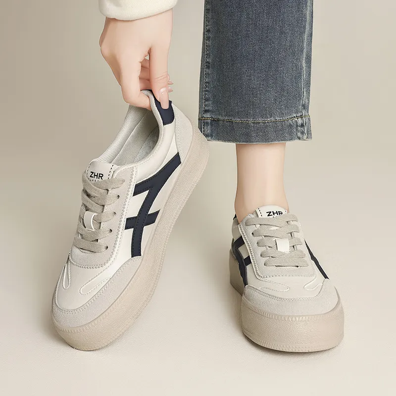 ZHR Low Top Skateboard Shoes Women's Beige Blue-2