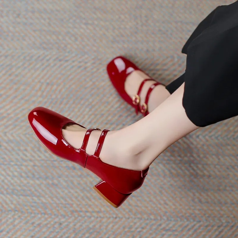ZHR Mary Jane 3cm Women's Burgundy-17