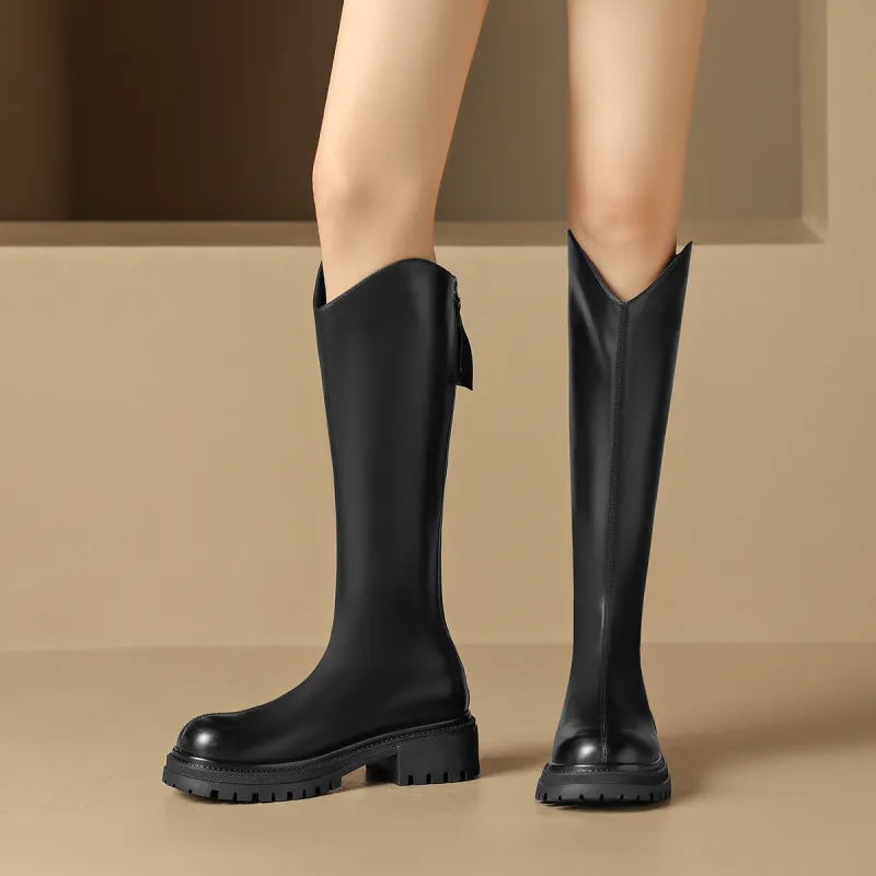ZHR Knee high Boots Women's Black/Milk Tea/Brown-26