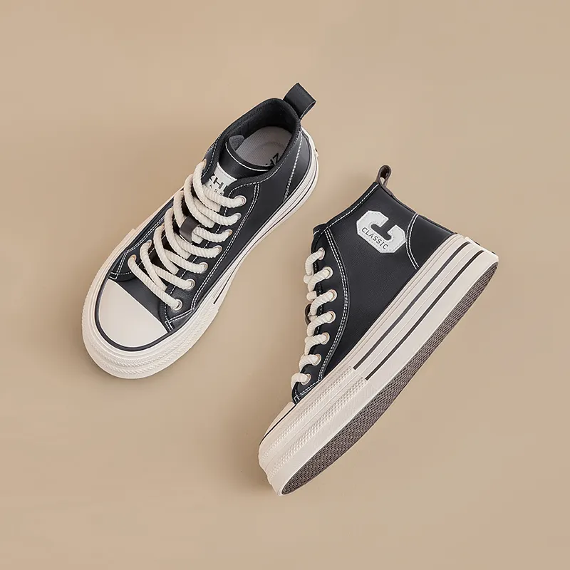 ZHR Fresh Canvas Wear resistant And Lightweight High Top Skateboard Shoes Women's Black-2