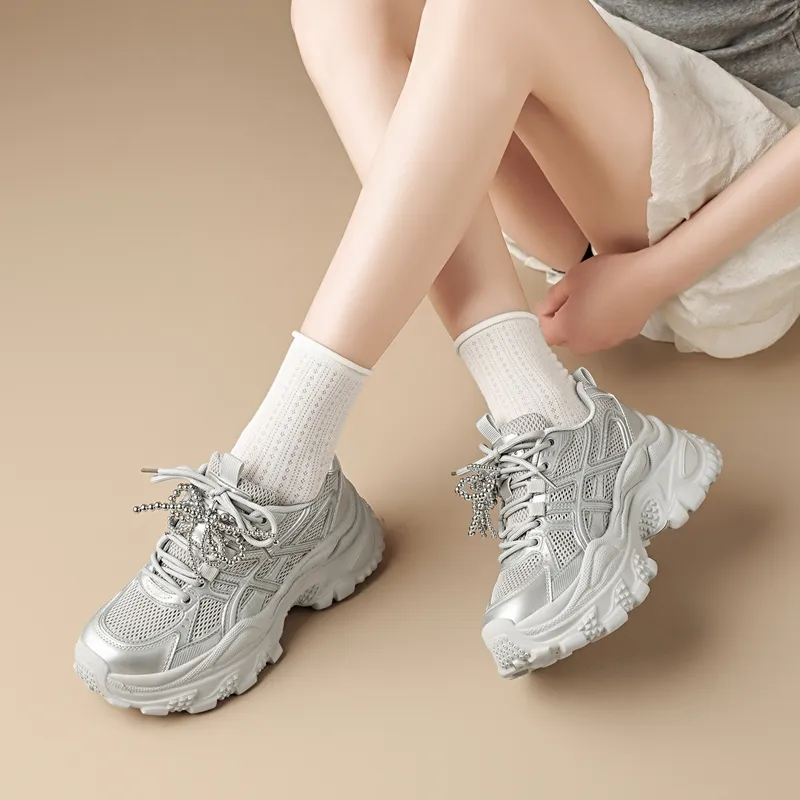 ZHR Whale Shoes Cushioning, Abrasion Resistant, Breathable, Lightweight Coverage Low Top Chunky Sneakers Women's Silver-2