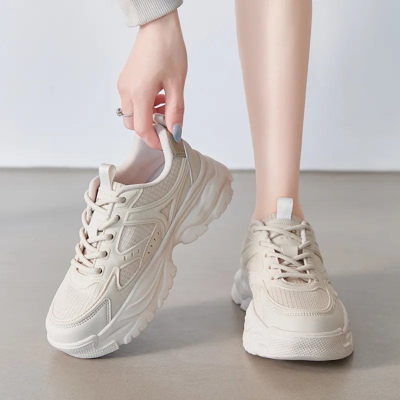 ZHR Chunky Sneakers Women's Low Top Beige, Milk Tea-4