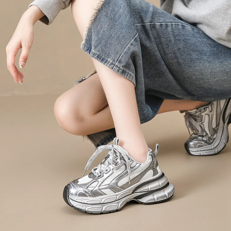 ZHR Slip Resistant, Abrasion Resistant, Lightweight, Height Increasing Low Top Chunky Sneakers Women's-5