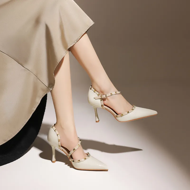 ZHR Slim Heel High Heels 8cm Women's Nude-11