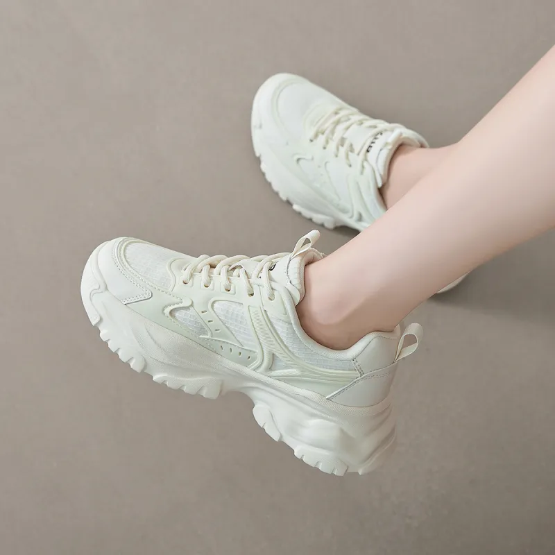 ZHR Chunky Sneakers Women's Low Top Beige, Milk Tea-8