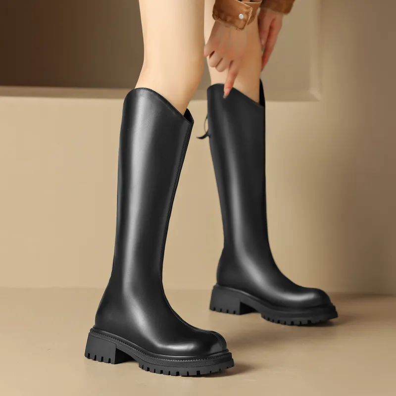ZHR Knee high Boots Women's Black/Milk Tea/Brown-4