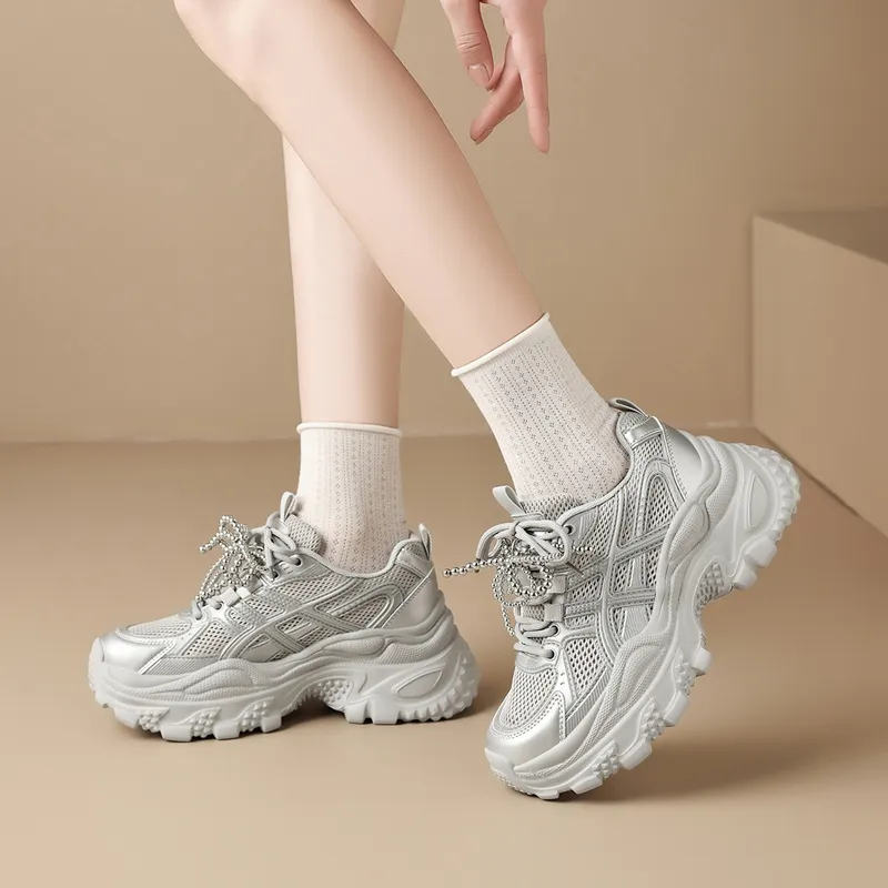 ZHR Whale Shoes Cushioning, Abrasion Resistant, Breathable, Lightweight Coverage Low Top Chunky Sneakers Women's Silver-4