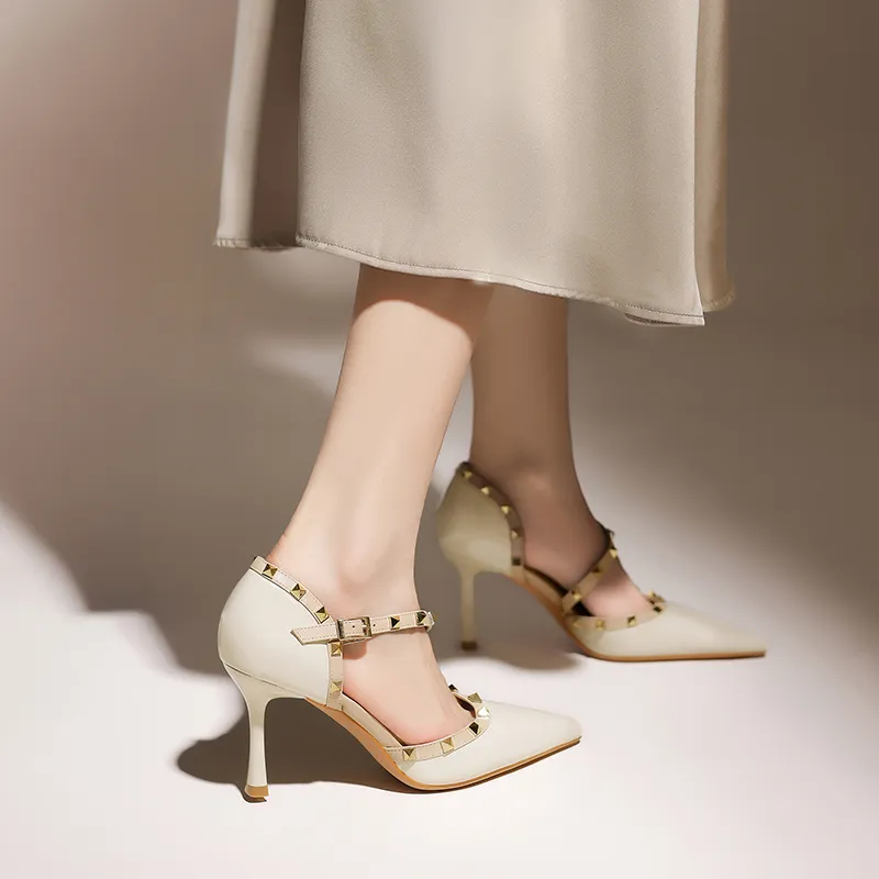 ZHR Slim Heel High Heels 8cm Women's Nude-10