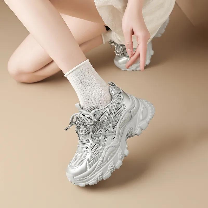 ZHR Whale Shoes Cushioning, Abrasion Resistant, Breathable, Lightweight Coverage Low Top Chunky Sneakers Women's Silver-3