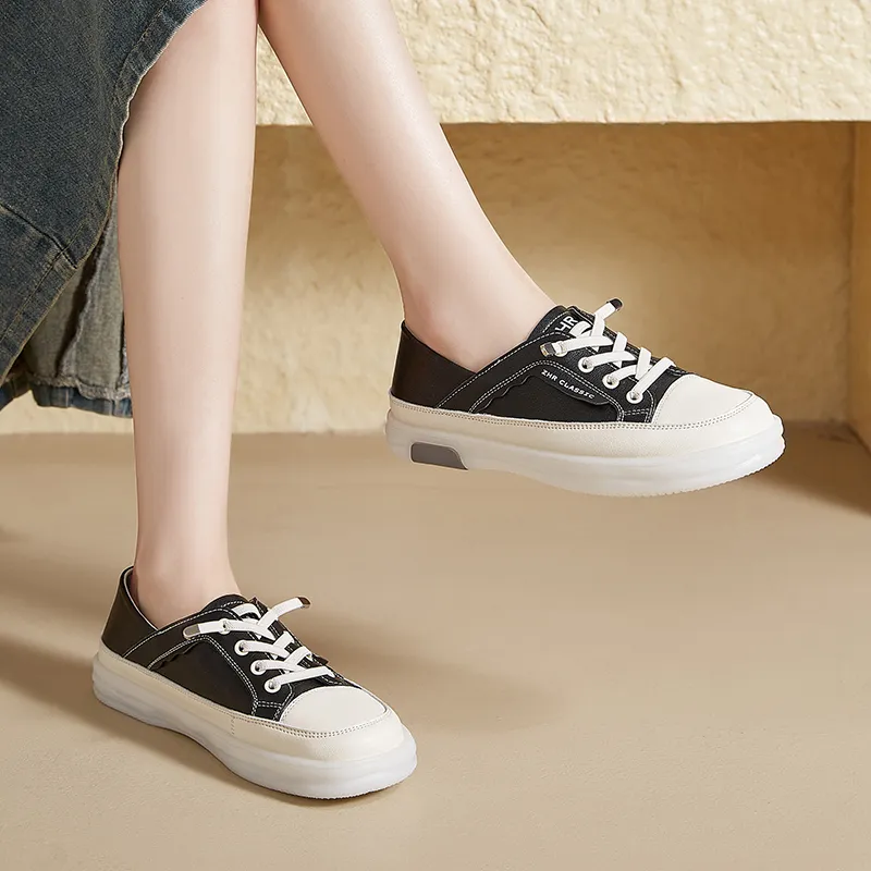 ZHR Flat White Shoes Wear resistant And Lightweight Low Top Skateboard Shoes Women's-9