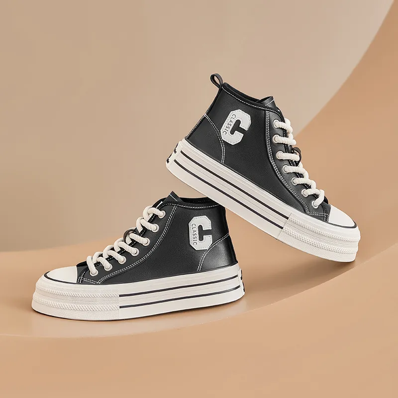 ZHR Fresh Canvas Wear resistant And Lightweight High Top Skateboard Shoes Women's Black-3
