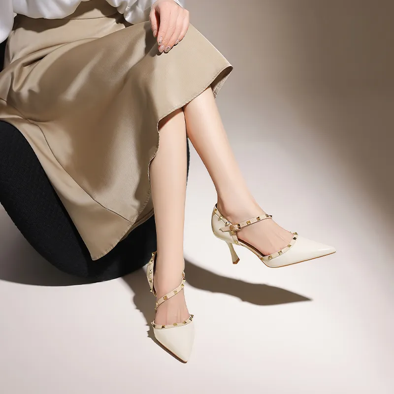 ZHR Slim Heel High Heels 8cm Women's Nude-8