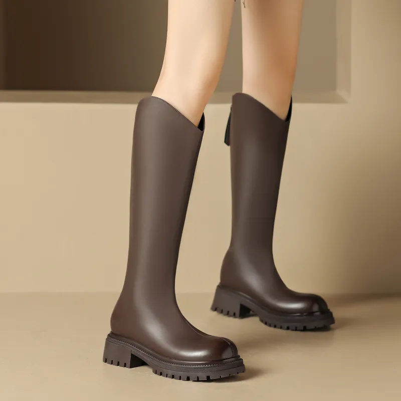 ZHR Knee high Boots Women's Black/Milk Tea/Brown-17