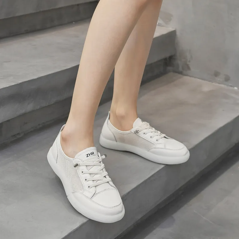 ZHR Flat White Shoes Wear-resistant And Lightweight Low-Top Skateboard Shoes Women's-1