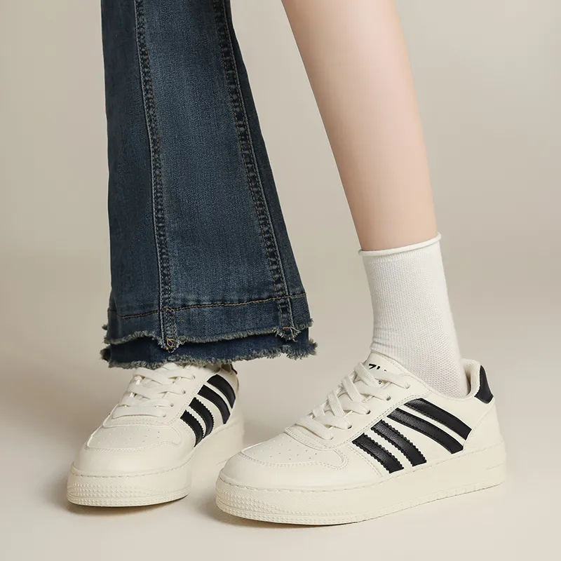ZHR White Tone Formula Anti Slip And Wear Resistant Height Increasing Low Top Skateboard Shoes Women's Beige Black-5