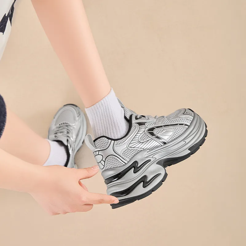 ZHR Lightning Wear resistant And Lightweight Low Top Chunky Sneakers Women's Silver Gray-5