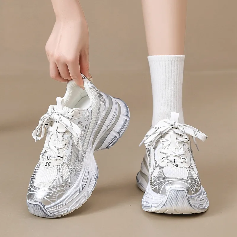 ZHR Slip Resistant, Abrasion Resistant, Lightweight, Height Increasing Low Top Chunky Sneakers Women's-10