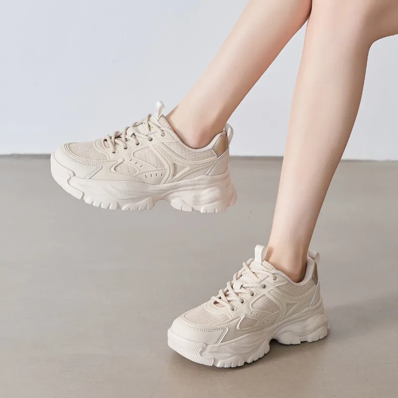 ZHR Chunky Sneakers Women's Low Top Beige, Milk Tea-3