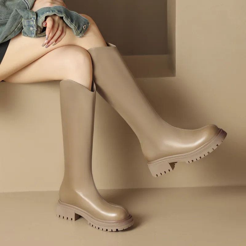 ZHR Knee high Boots Women's Black/Milk Tea/Brown-51