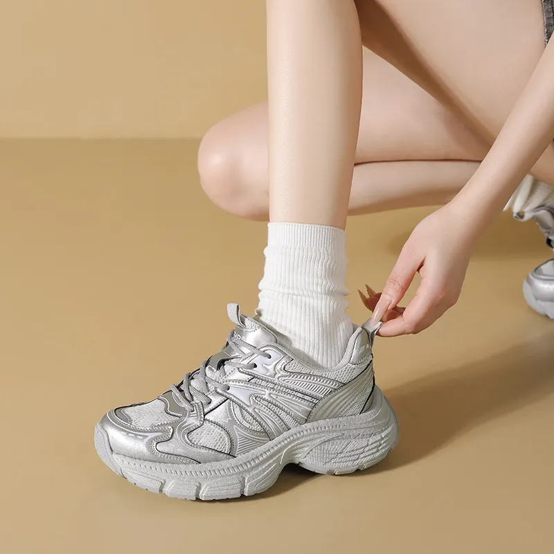 ZHR Chaser Of The Light Cushioning Abrasion Resistant Lightweight Height Increasing Mat Low Top Chunky Sneakers Women's-3