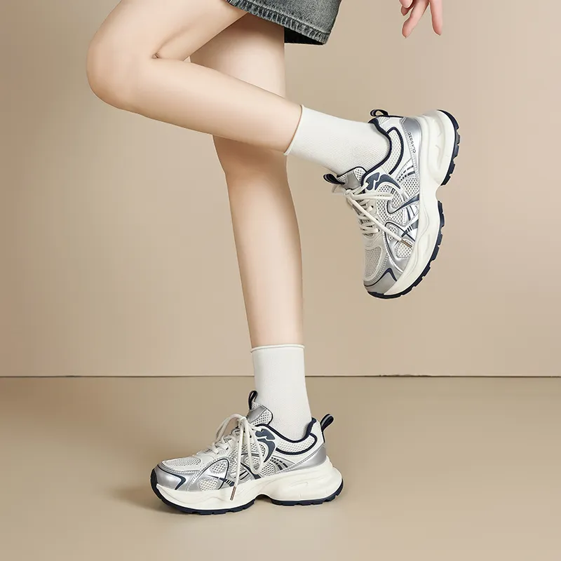 ZHR Seeking Cushioning, Abrasion Resistant, Breathable, Lightweight Low Top Chunky Sneakers Women's Beige Blue-3