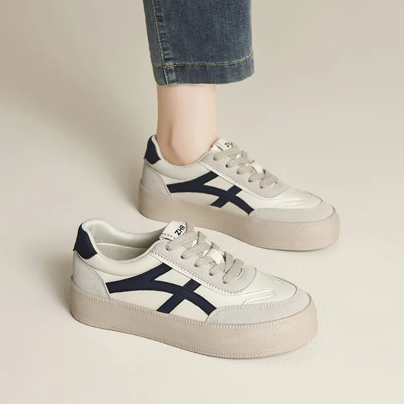 ZHR Low Top Skateboard Shoes Women's Beige Blue-3