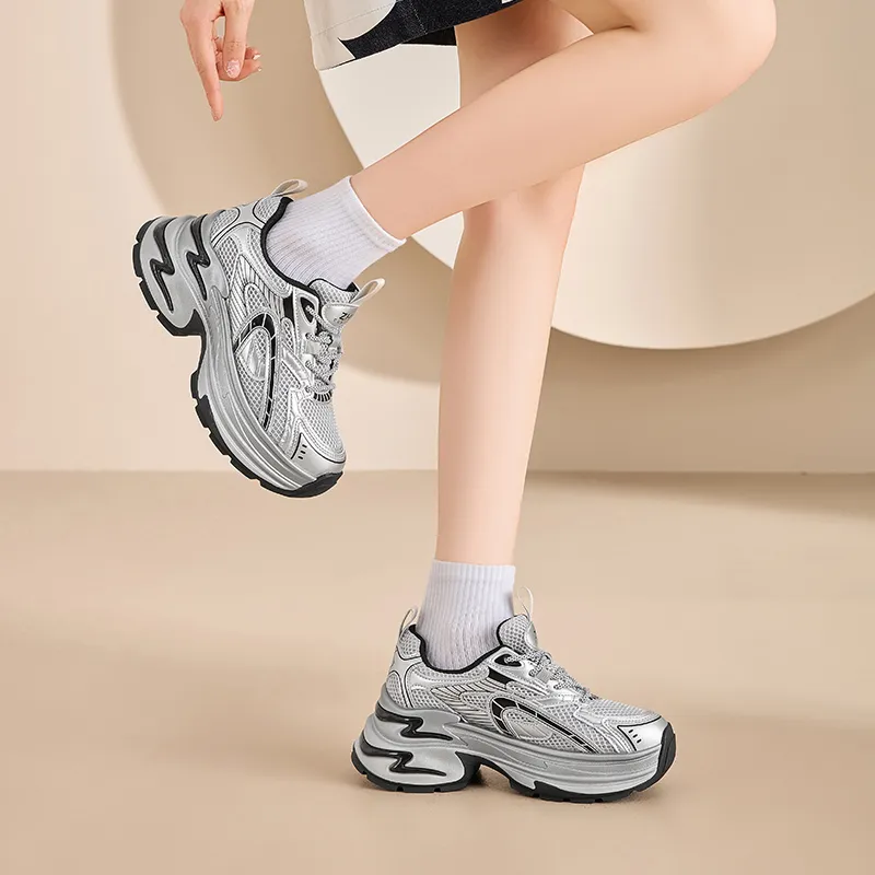 ZHR Lightning Wear resistant And Lightweight Low Top Chunky Sneakers Women's Silver Gray-3