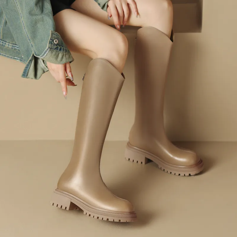 ZHR Knee high Boots Women's Black/Milk Tea/Brown-52
