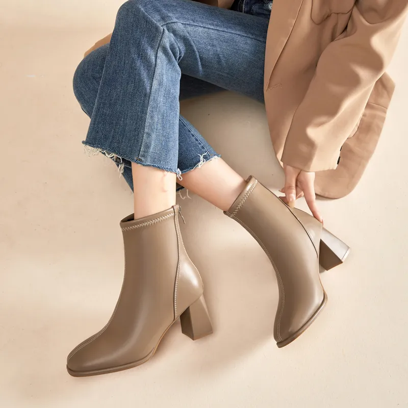 ZHR Ankle Boots Women's Black/Milk Tea/Beige-12