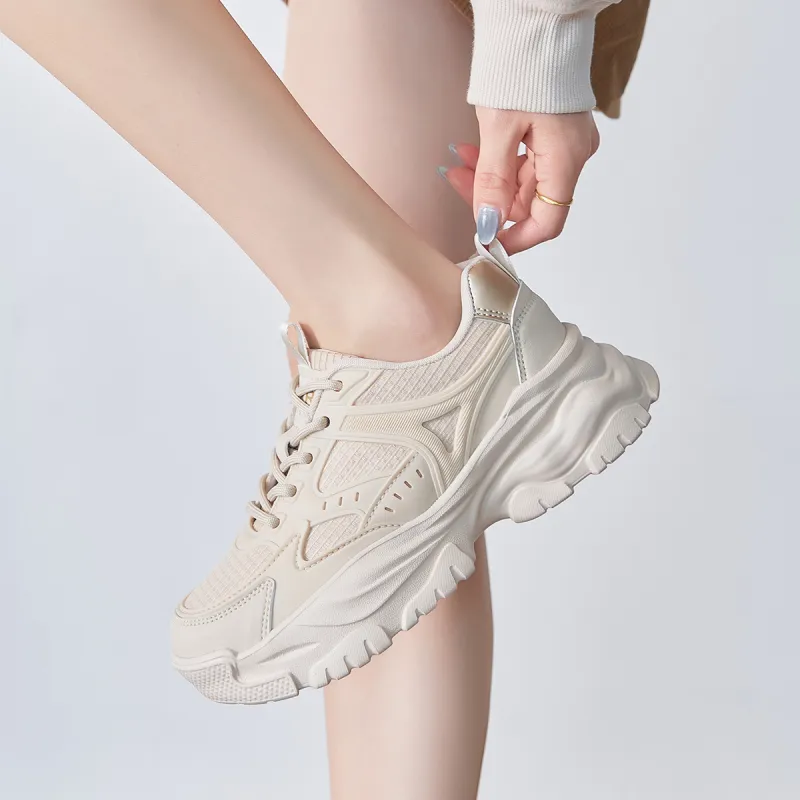 ZHR Chunky Sneakers Women's Low Top Beige, Milk Tea-2