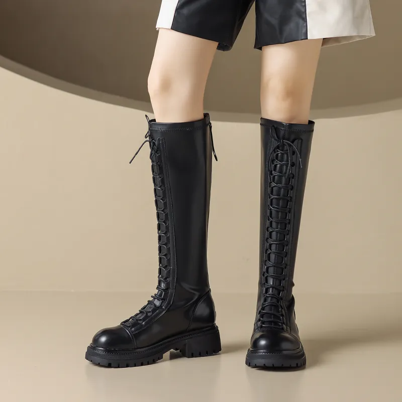ZHR Knee high Boots Women's Black/Brown-3