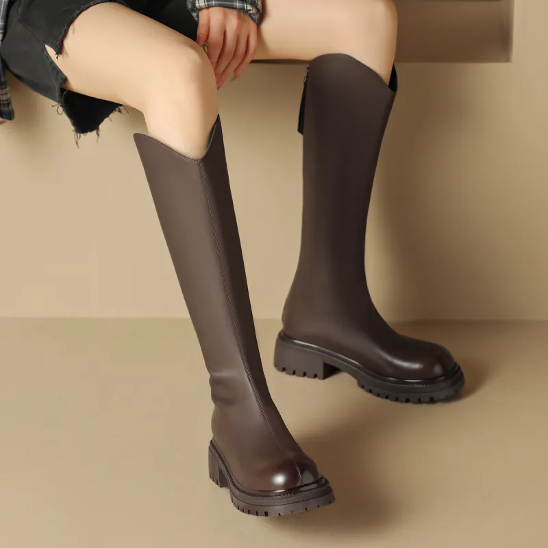 ZHR Knee high Boots Women's Black/Milk Tea/Brown-60